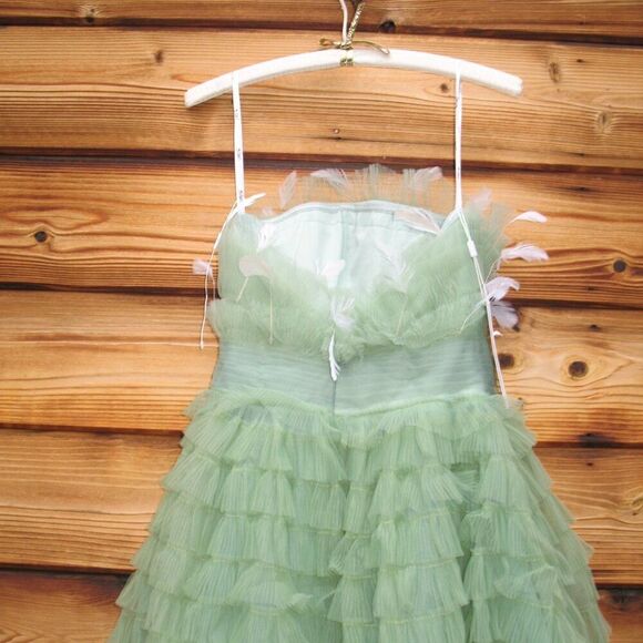 MAC DUGGAL 20530 Green Strapless Ruffle Gown with Feathers 4 - Picture 11 of 12